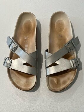 Birkenstock Silver Double Strap Crossband Sandals 42 W11  M9